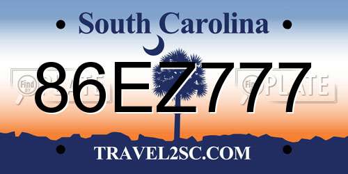 86EZ777 South Carolina License Plate
