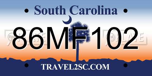86MF102 South Carolina License Plate