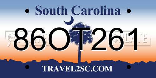 86OT261 South Carolina License Plate
