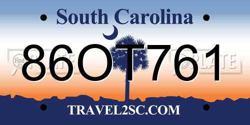 86OT761 South Carolina License Plate