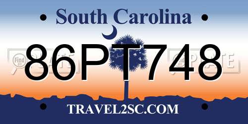 86PT748 South Carolina License Plate
