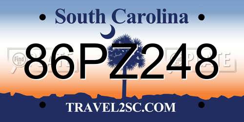 86PZ248 South Carolina License Plate