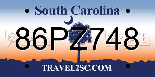 86PZ748 South Carolina License Plate