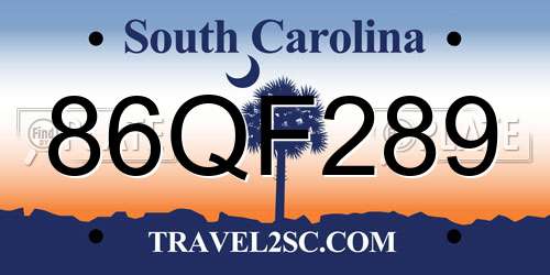86QF289 South Carolina License Plate