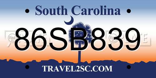 86SB839 South Carolina License Plate