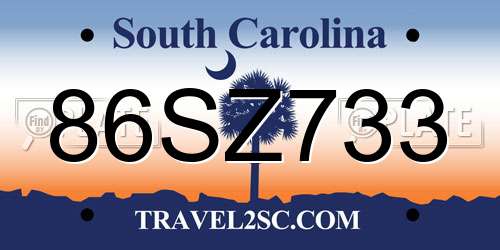 86SZ733 South Carolina License Plate
