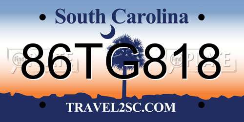 86TG818 South Carolina License Plate
