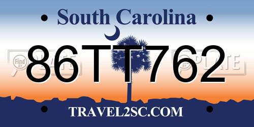 86TT762 South Carolina License Plate