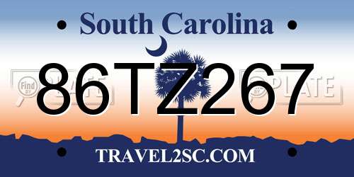 86TZ267 South Carolina License Plate