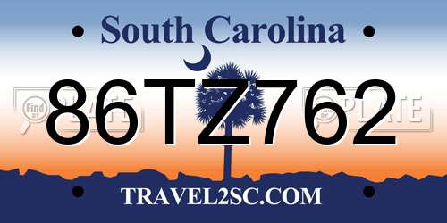 86TZ762 South Carolina License Plate