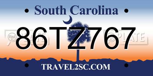 86TZ767 South Carolina License Plate