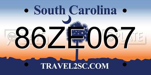 86ZE067 South Carolina License Plate