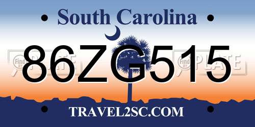 86ZG515 South Carolina License Plate