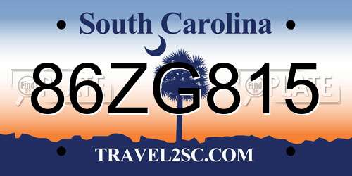 86ZG815 South Carolina License Plate
