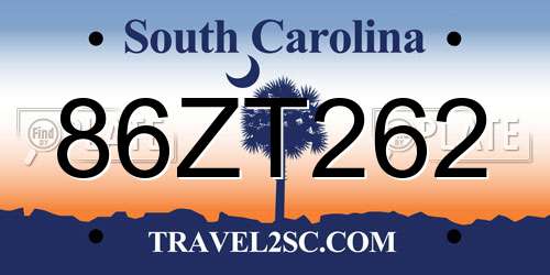 86ZT262 South Carolina License Plate
