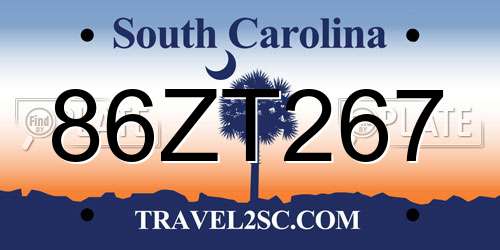 86ZT267 South Carolina License Plate