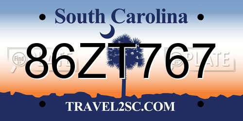 86ZT767 South Carolina License Plate