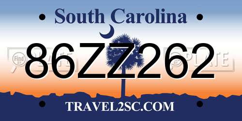 86ZZ262 South Carolina License Plate