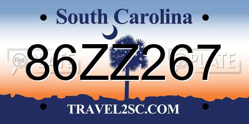 86ZZ267 South Carolina License Plate