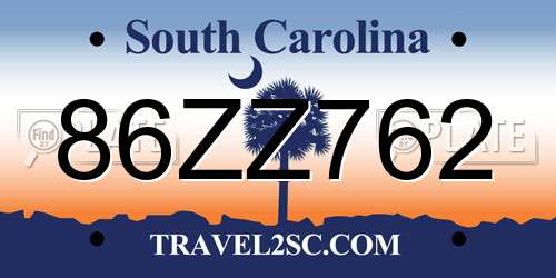 86ZZ762 South Carolina License Plate