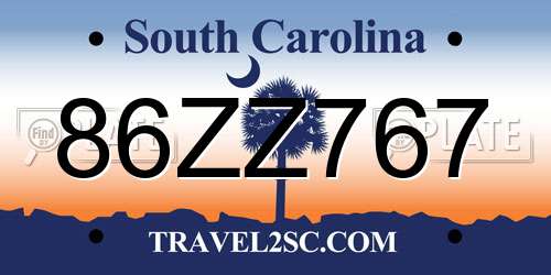 86ZZ767 South Carolina License Plate