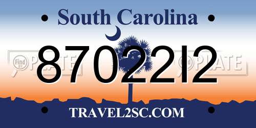 87022I2 South Carolina License Plate
