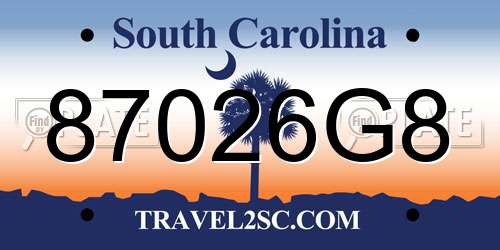 87026G8 South Carolina License Plate