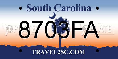 8703FA South Carolina License Plate