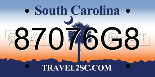 87076G8 South Carolina License Plate