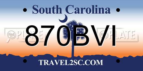 870BVI South Carolina License Plate