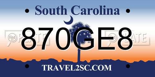870GE8 South Carolina License Plate