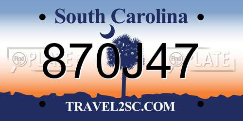 870J47 South Carolina License Plate