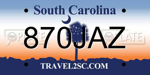 870JAZ South Carolina License Plate