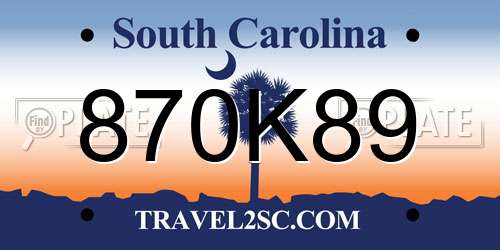 870K89 South Carolina License Plate