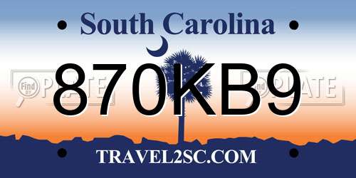 870KB9 South Carolina License Plate