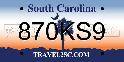 870KS9 South Carolina License Plate