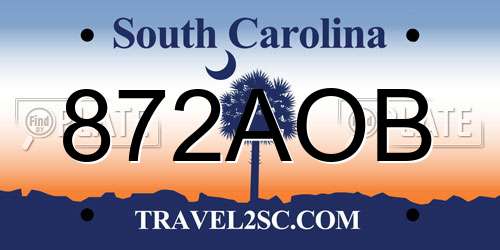 872AOB South Carolina License Plate