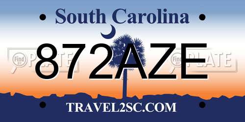 872AZE South Carolina License Plate