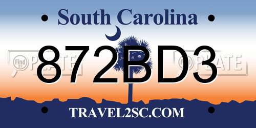872BD3 South Carolina License Plate