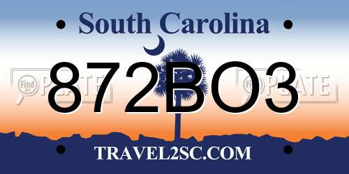 872BO3 South Carolina License Plate