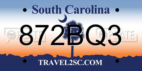 872BQ3 South Carolina License Plate