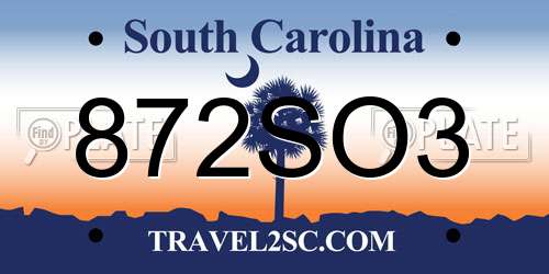 872SO3 South Carolina License Plate