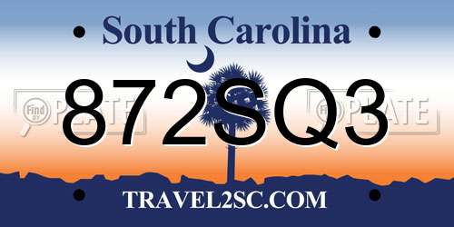 872SQ3 South Carolina License Plate