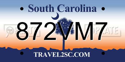 872VM7 South Carolina License Plate