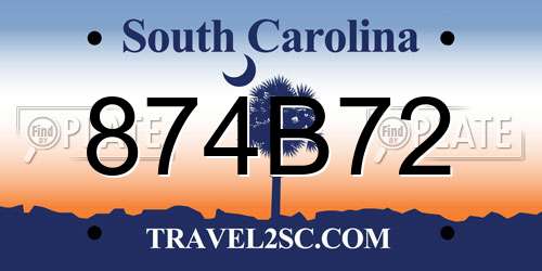 874B72 South Carolina License Plate
