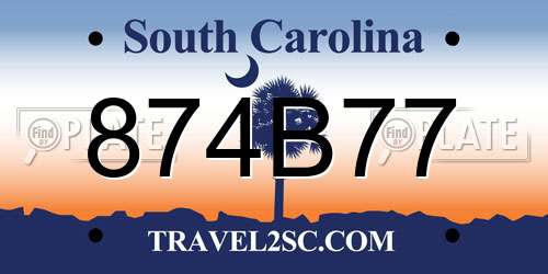 874B77 South Carolina License Plate