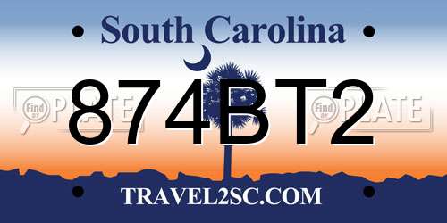 874BT2 South Carolina License Plate