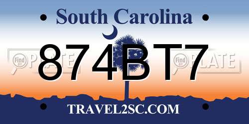 874BT7 South Carolina License Plate