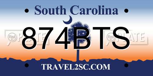 874BTS South Carolina License Plate