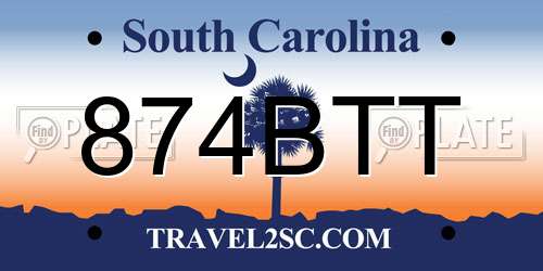 874BTT South Carolina License Plate